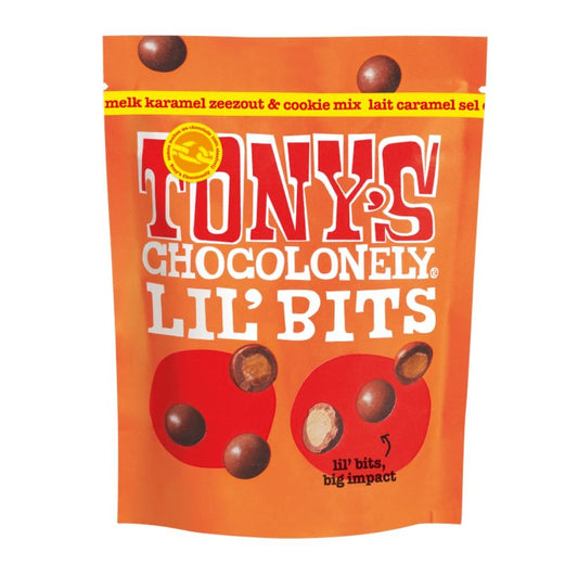 Tony's Chocolonely Lil' Bits Milk Choc Caramel Sea Salt & Cookie Mix 113g - Harold's Food and Liquor